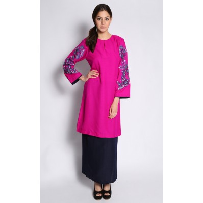 Two Tone Embellished Baju Kurung in Pink and Blue
