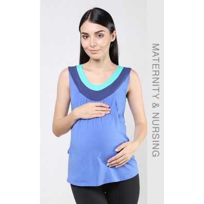 Sleeveless Contrast Yoke Nursing Top in Royal