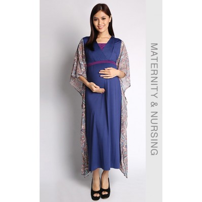 Kaftan Pauline Paisley Maxi Nursing Dress in Blue