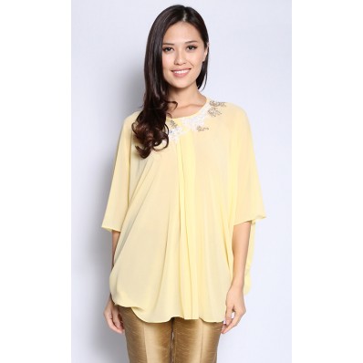 Breezy Top in Yellow with White Lace