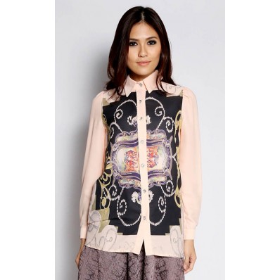 Vintage Printed Long Shirt in Peach