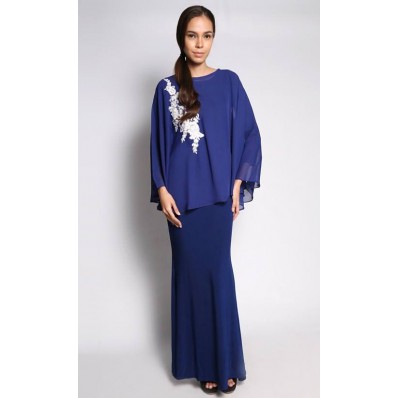 Lace Kaftan Top Dress Set in Royal Blue