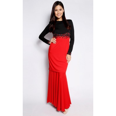 Mini Kurung Mermaid Colour Block in Black and Red