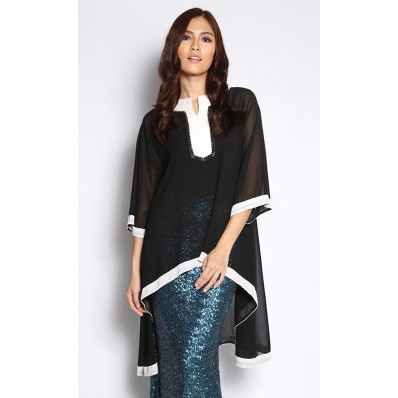 High Low Chiffon Top in Black and White 