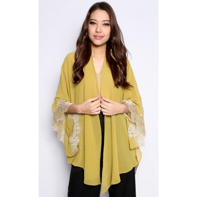 Kimono Kebaya Top with Lace in Olive and Gold