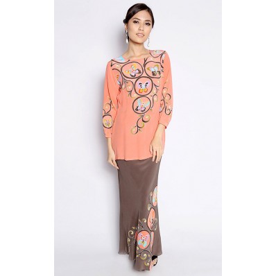 Baju Kurung Maisara in Peach and Grey