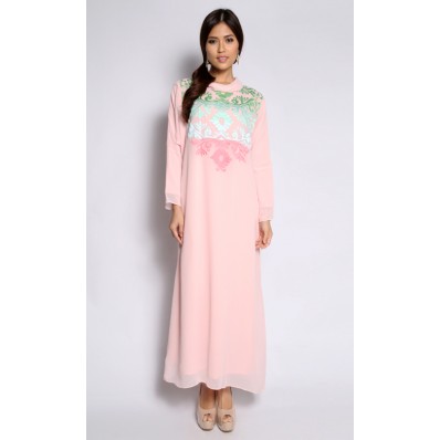 Embroidered Kaftan in Light Pink