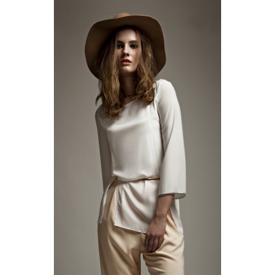 Joni Gold Belted Chain Top in White