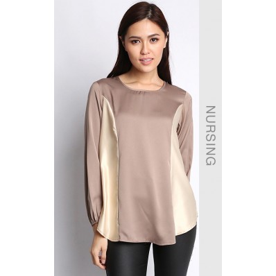 Qaira Nursing Blouse in Brown Cream