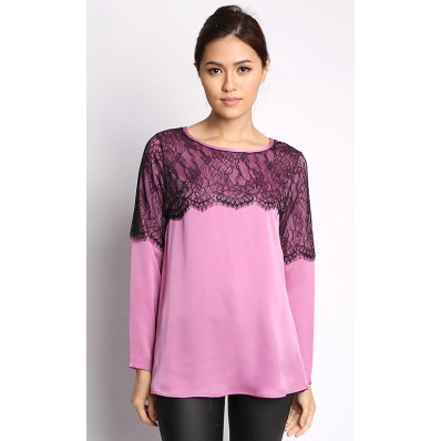 Norii Lace Satin Silk in Pink