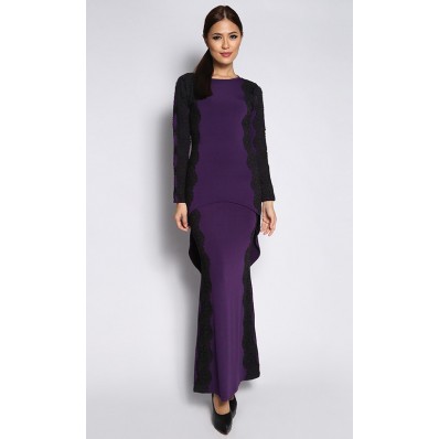 Infinity Kurung with Black Lace in Deep Purple