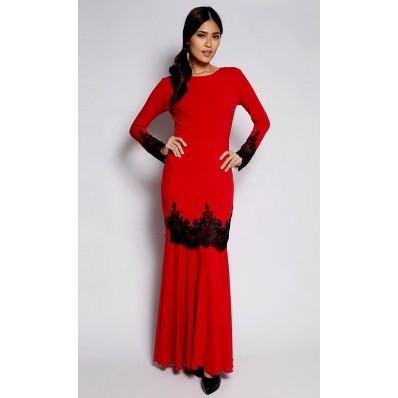 Bold Kurung with Black Lace in Red