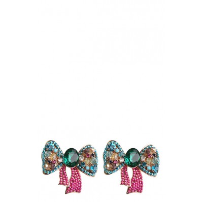 Crystal Ribbon Earrings in Pink