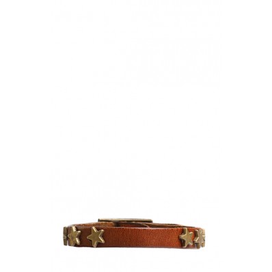 Star Placement Leather Cuff in Dark Coffee