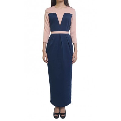 Electra Dress in Dark Blue and Peach 