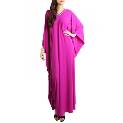 Embellished Jersey Kaftan in Purple