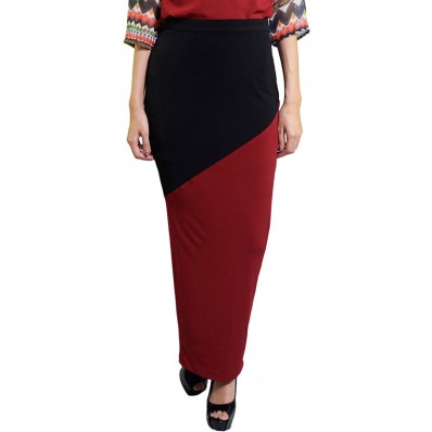 Skirt with Side Zip in Black and Maroon