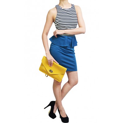 Striped Peplum Dress in Teal