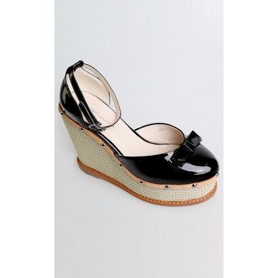 Catherine Patent Rafia Wedges in Black