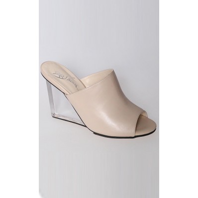 Liza Kinked Mule Wedges in Nude