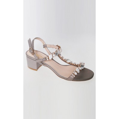 Gina T-Bar Crystal Flats in Dark Grey