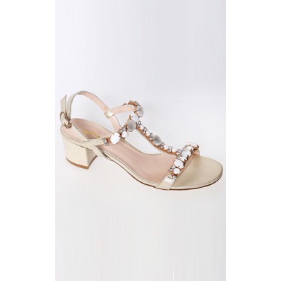 Gina T-Bar Crystal Flats in Blur Gold