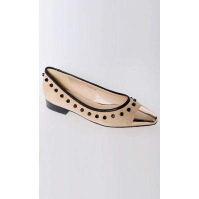 Azie Studded Metal Tip Flats in Mustard