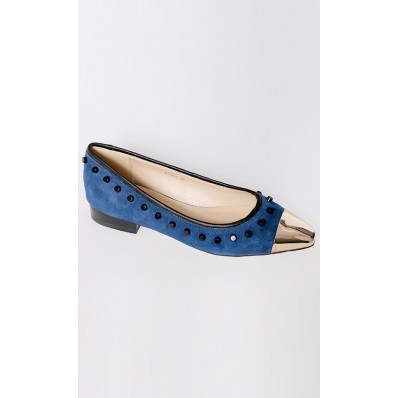 Azie Studded Metal Tip Flats in Dark Blue
