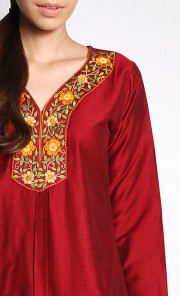 Exclusive Shantung Cotton Kurti in Maroon