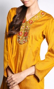 Exclusive Shantung Cotton Kurti in Yellow