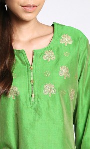 Plain Chanderi Silk Kurti in Green
