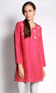 Plain Chanderi Silk Kurti in Pink