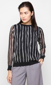 Striped Chiffon Sweater in Black and White