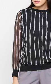 Striped Chiffon Sweater in Black and White