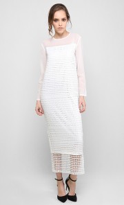 Lace Tunic Dress with Chiffon Sleeves in White