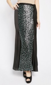 Dhia Sequin Patch a Cut Skirt in Black and Green