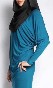 Latifa Jersey Draped Dress in Teal