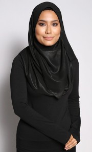 Salma Metallic Chiffon Shawl in Black