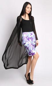 Long Chiffon Kimono Cardigan in Black