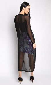 Long Chiffon Kimono Cardigan in Black