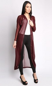 Long Chiffon Kimono Cardigan in Maroon