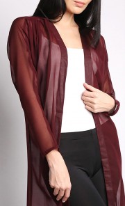 Long Chiffon Kimono Cardigan in Maroon