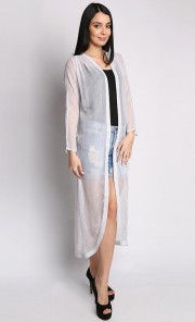 Long Chiffon Kimono Cardigan in Pastel Blue