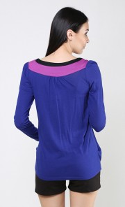 Contrast Neck Maternity and Nursing Top in Blue