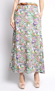 Valerian Floral Maxi Skirt in Green