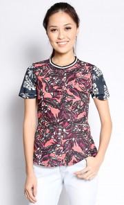 Sporty Peplum Floral Top in Orange and Pink