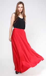 Maxi Flare Skirt in Chili Red
