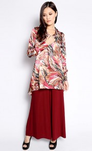 Cowl Neck Top with Palazzo Pants in Maroon