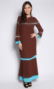 Beaded Mini Kurung with A-Line Skirt in Brown