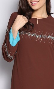 Beaded Mini Kurung with A-Line Skirt in Brown